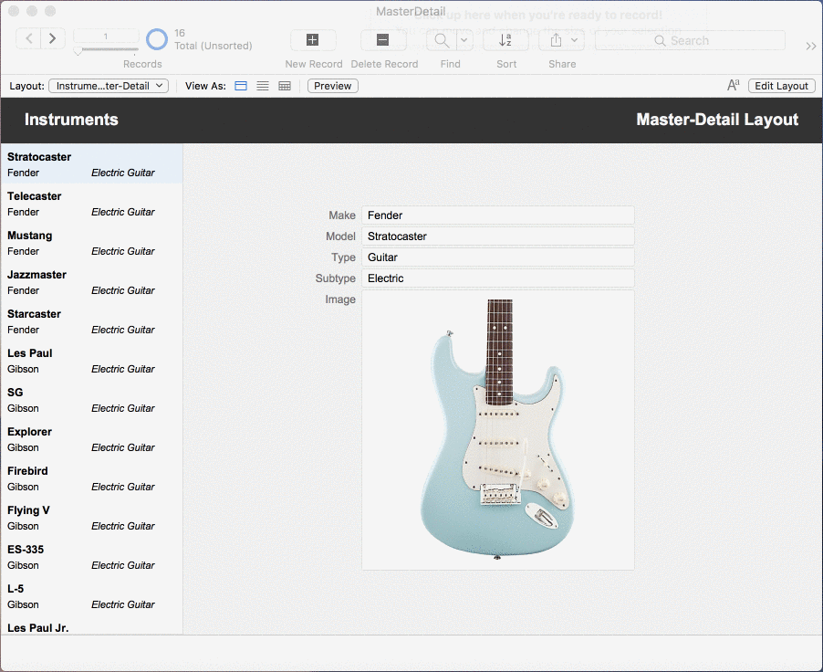 Animated GIF: Native finding, sorting, and navigation behavior with master-detail portals in FileMaker 17
