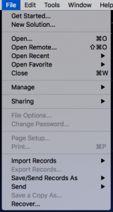 FileMaker 16 File menu